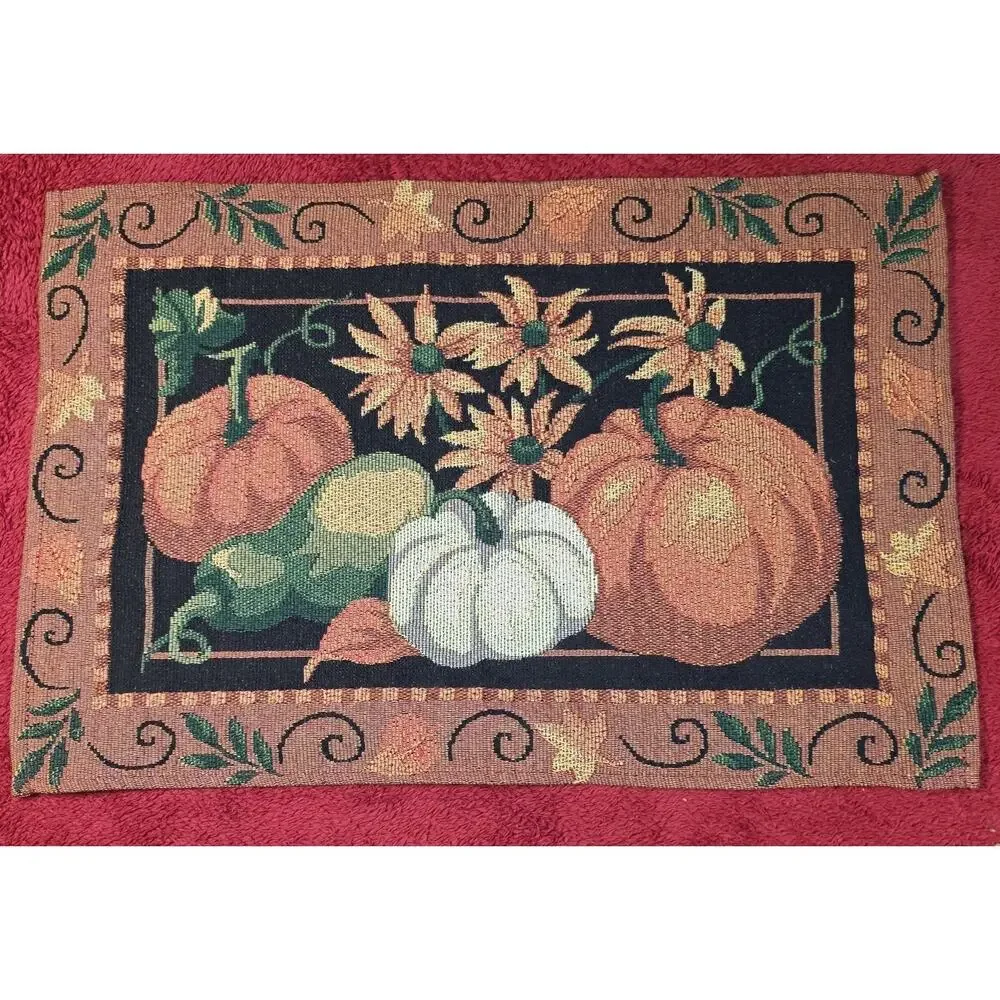 Set of 4 Fall Pumpkin Tapestry Placemats Thanksgiving Harvest Table Decor